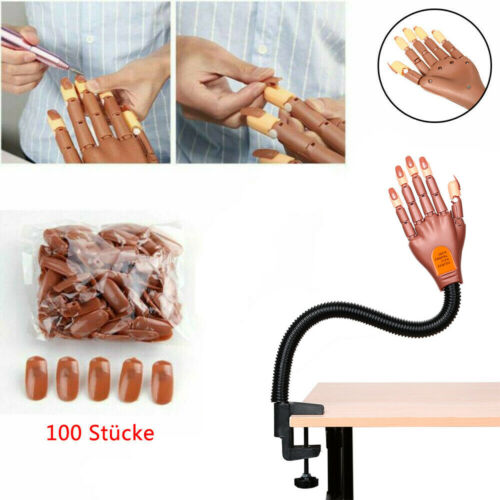 Bewegliche Übung Hand Nail Art Nagel Design Training Mit Tischhalter + 100 Tips